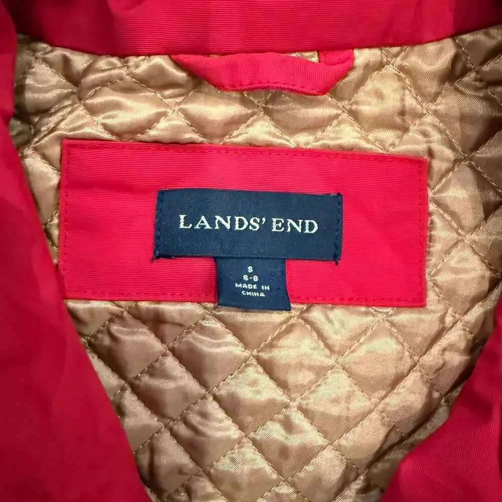 Lands’ End Women’s Red Utility Jacket Quilted Lined Snap Zip Front Size Small
